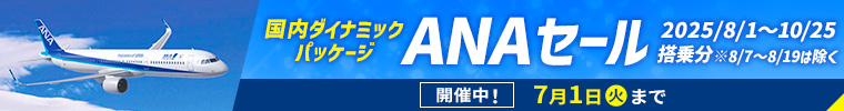【ANA】7/1まで限定！2025年8/1～10/25の飛行機＋宿泊プラン タイムセール！