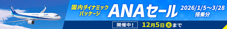 【ANA】12/5まで限定！2026年1/5～3/28搭乗分の飛行機＋宿泊プラン タイムセール！