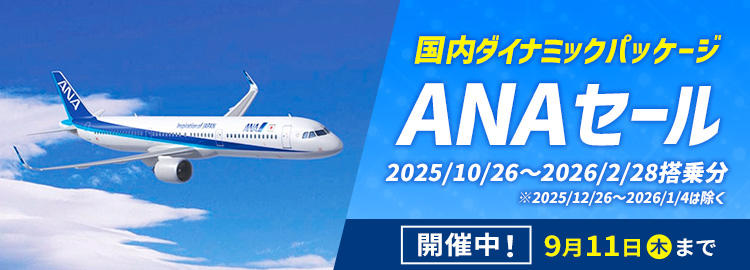 【ANA】9/11まで限定！2025年10/26～2026年2/28の飛行機＋宿泊プラン タイムセール！