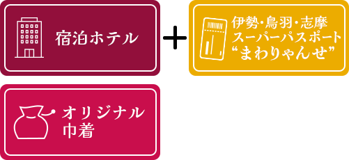 宿泊ホテル＋伊勢・鳥羽・志摩スーパーパスポート“まわりゃんせ”＋オリジナルグッズ（巾着）