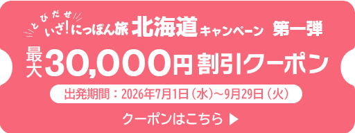 いざ!にっぽん旅 北海道キャンペーンクーポン第一弾(最大30,000円割引)